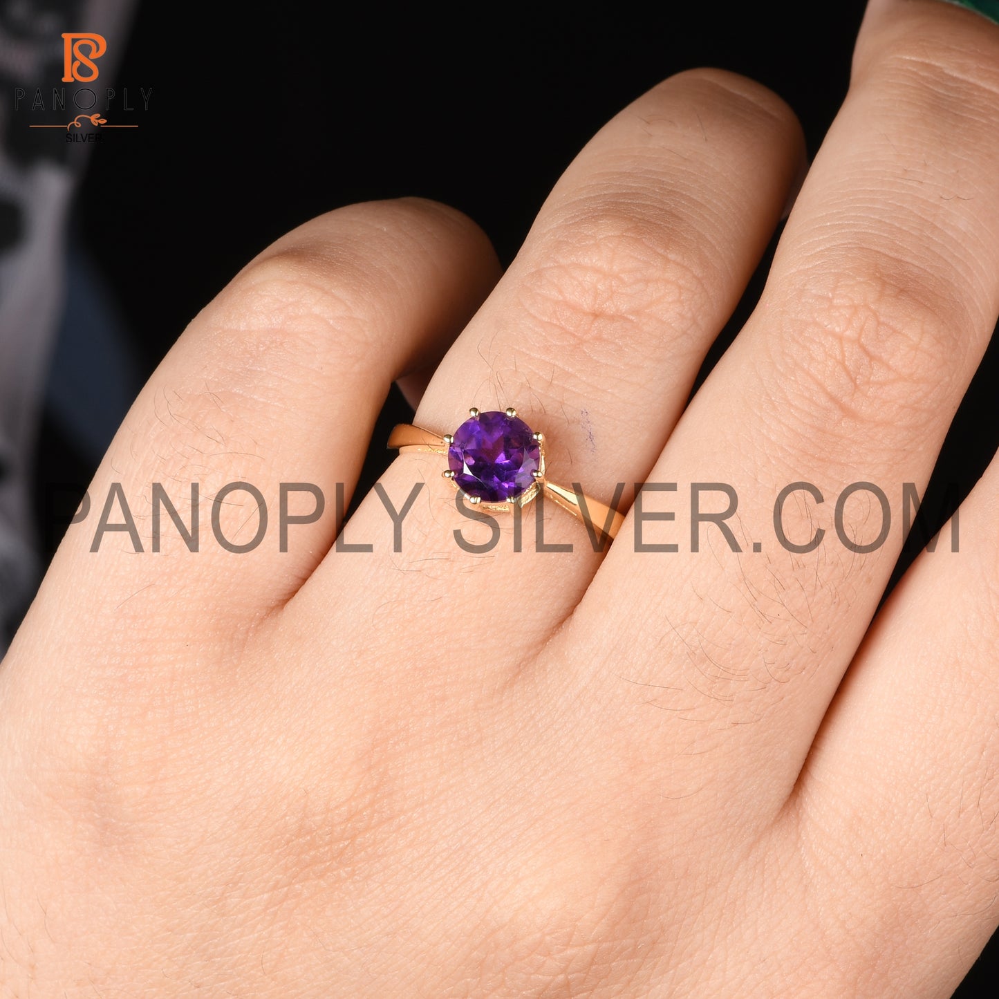 18K Gold Plated Amethyst Prong Set Birthstone Rings