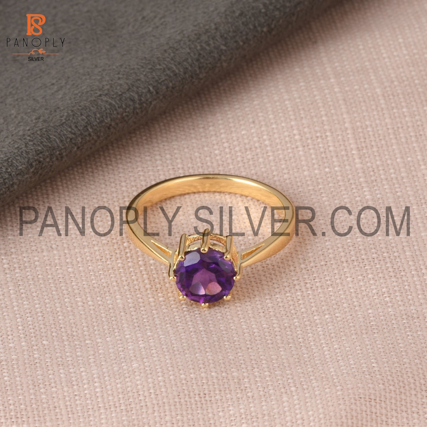 18K Gold Plated Amethyst Prong Set Birthstone Rings