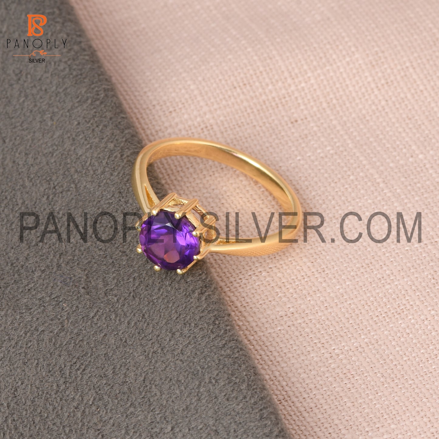 18K Gold Plated Amethyst Prong Set Birthstone Rings