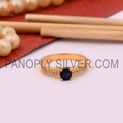 Lab Created  Sapphire, CZ 0.5 Micron Gold Plated Wedding Rings