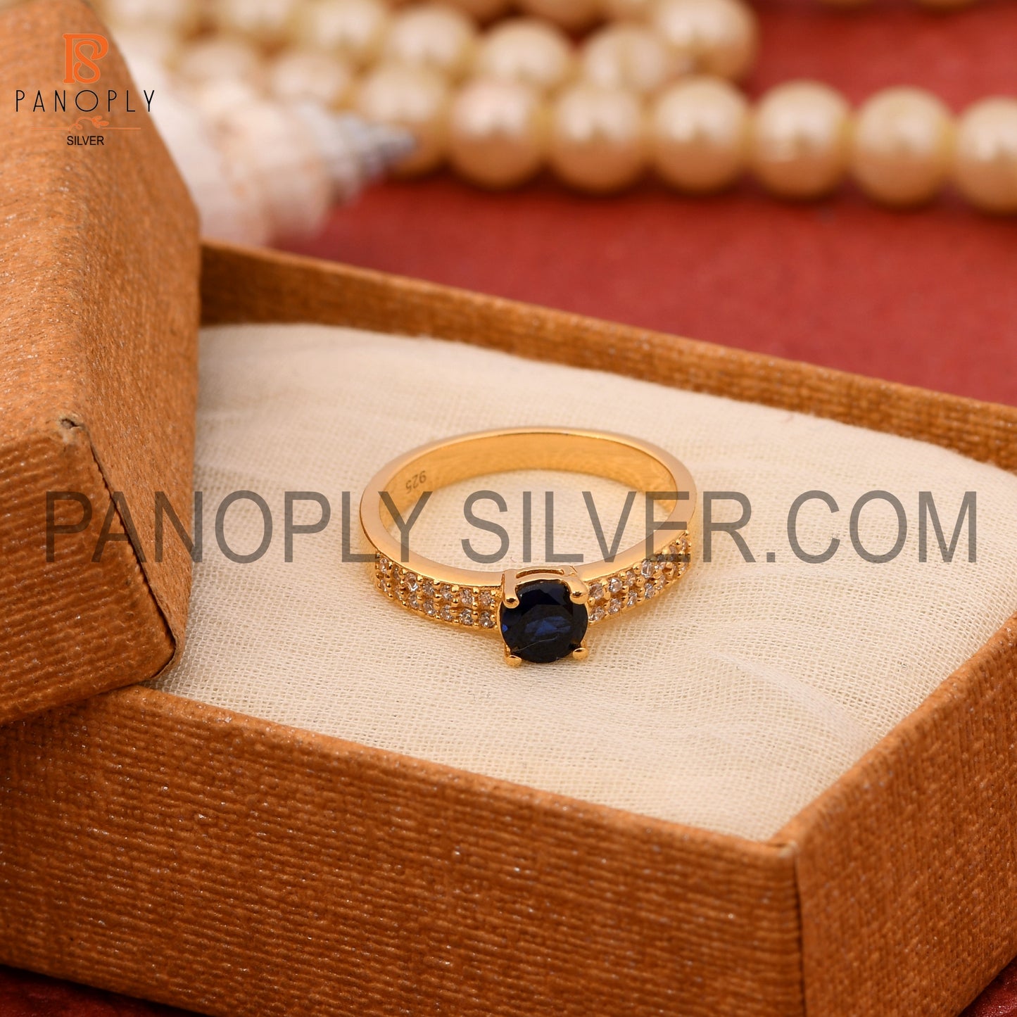 Lab Created  Sapphire, CZ 0.5 Micron Gold Plated Wedding Rings