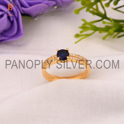 Lab Created  Sapphire, CZ 0.5 Micron Gold Plated Wedding Rings