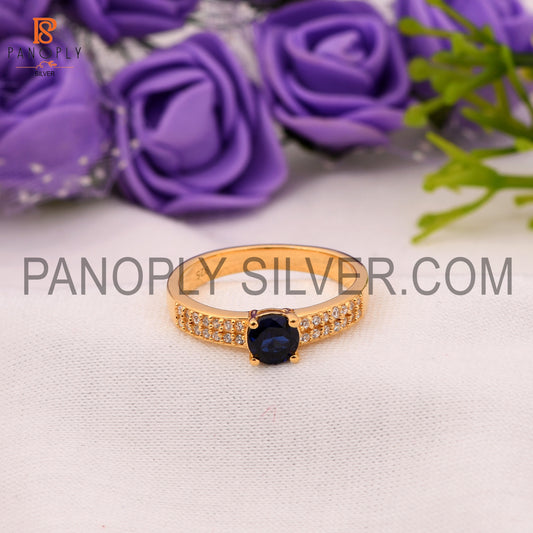 Lab Created  Sapphire, CZ 0.5 Micron Gold Plated Wedding Rings