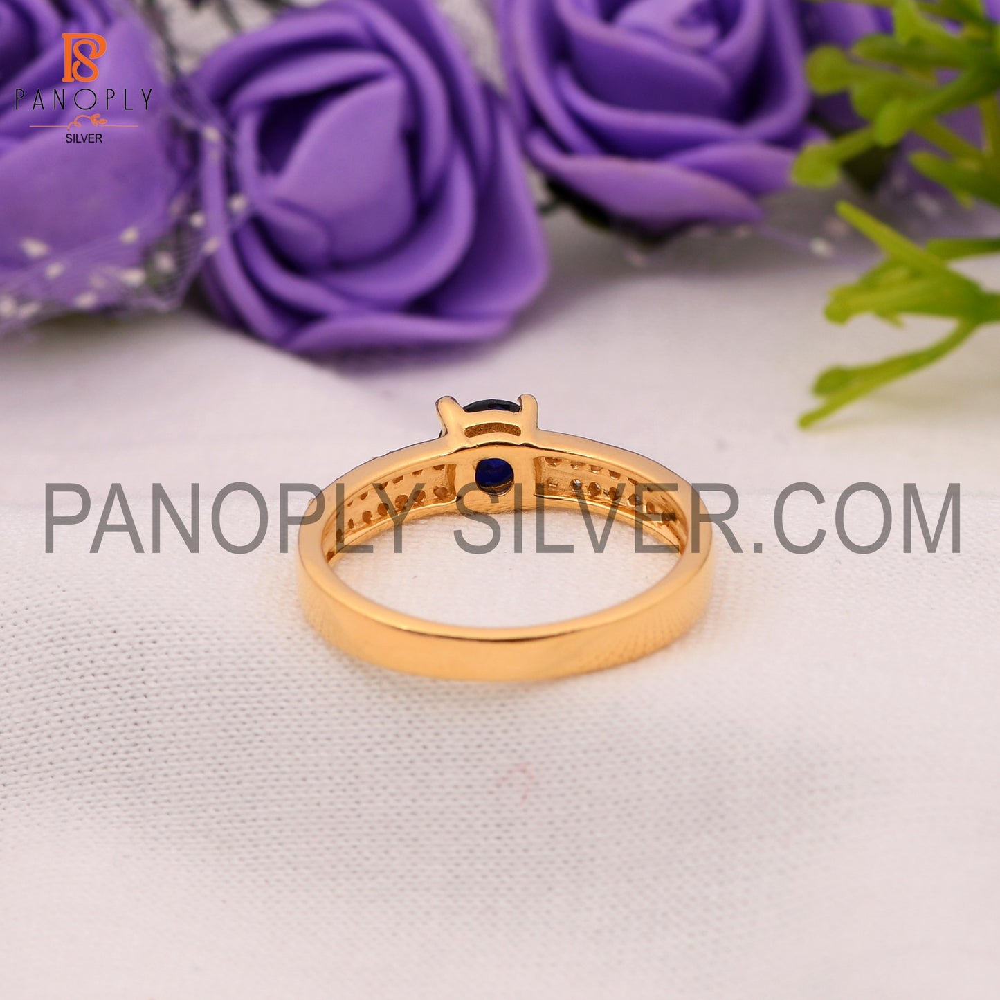 Lab Created  Sapphire, CZ 0.5 Micron Gold Plated Wedding Rings
