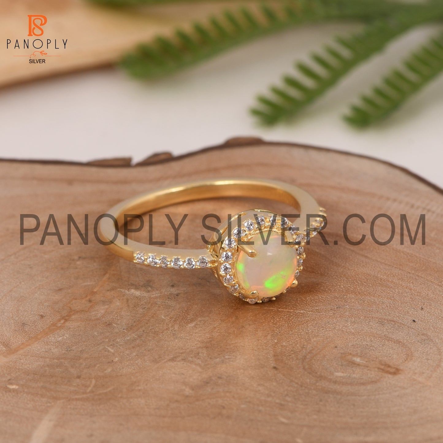 Cubic Zirconia & Ethiopian Opal Wedding Gift Finger Ring