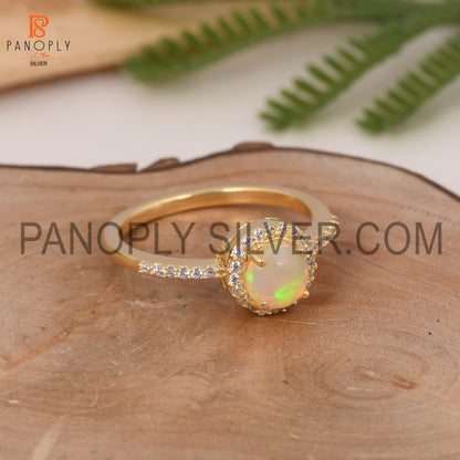 Cubic Zirconia & Ethiopian Opal Wedding Gift Finger Ring