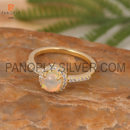 Cubic Zirconia & Ethiopian Opal Wedding Gift Finger Ring