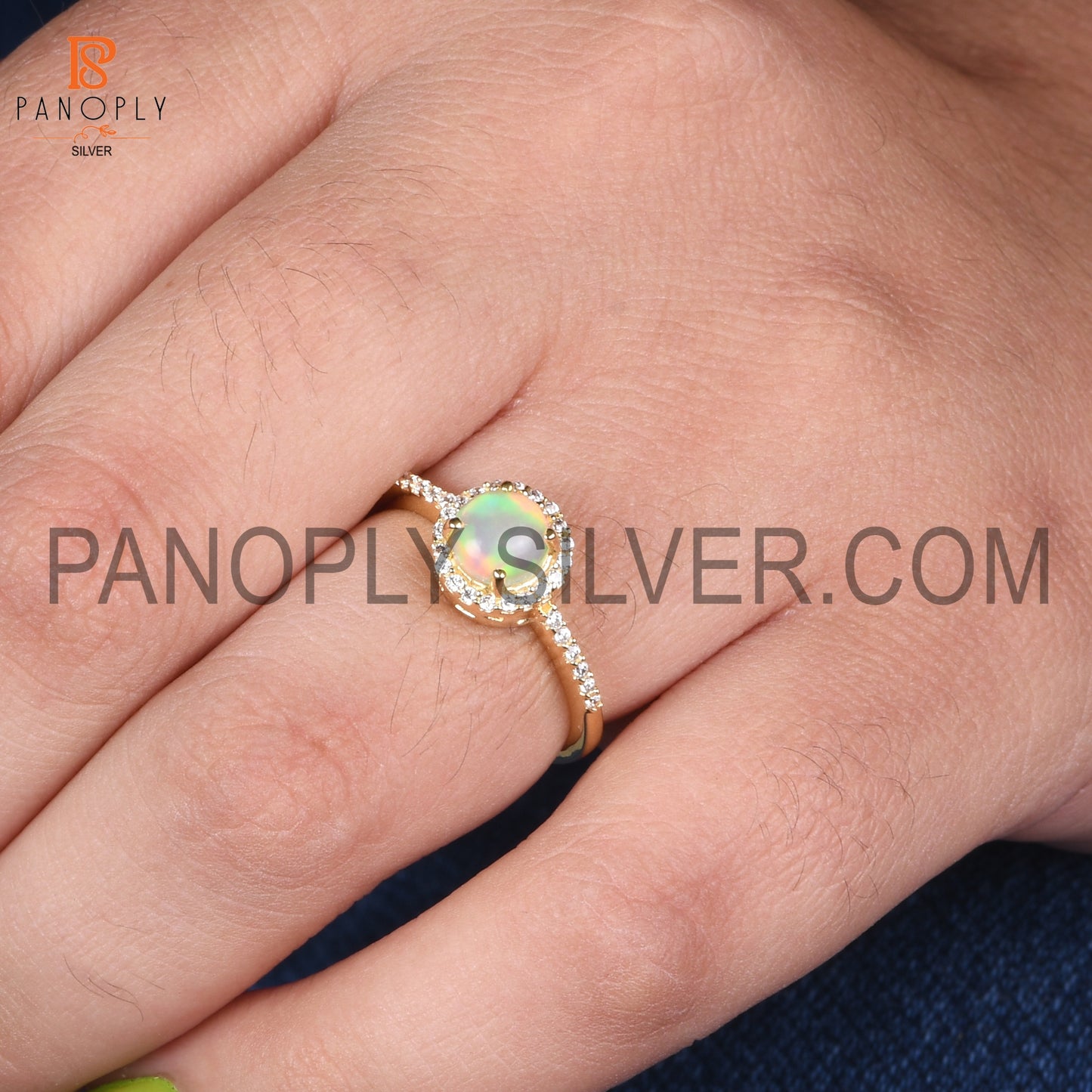 Cubic Zirconia & Ethiopian Opal Wedding Gift Finger Ring