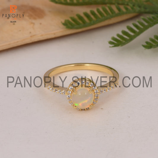 Cubic Zirconia & Ethiopian Opal Wedding Gift Finger Ring