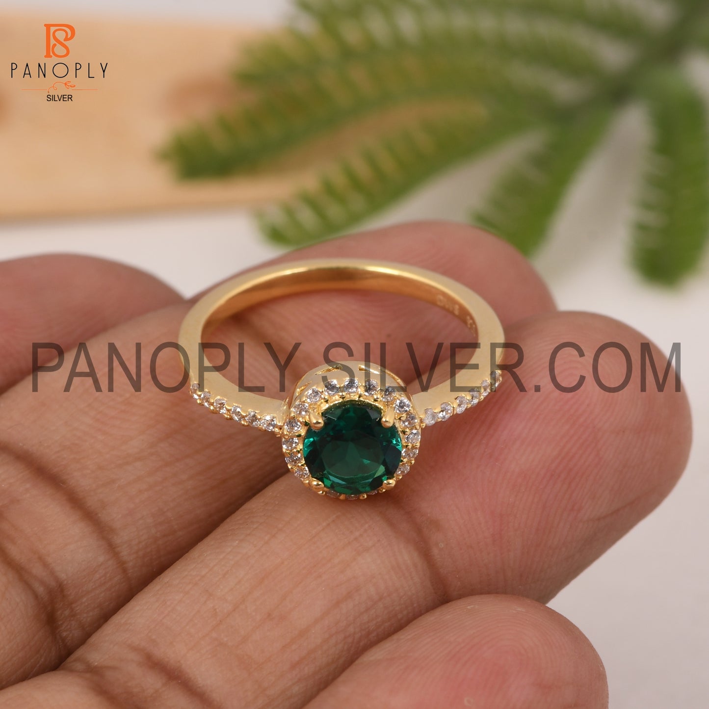 Lab Created Emerald & CZ Studded Gift Finger Ring