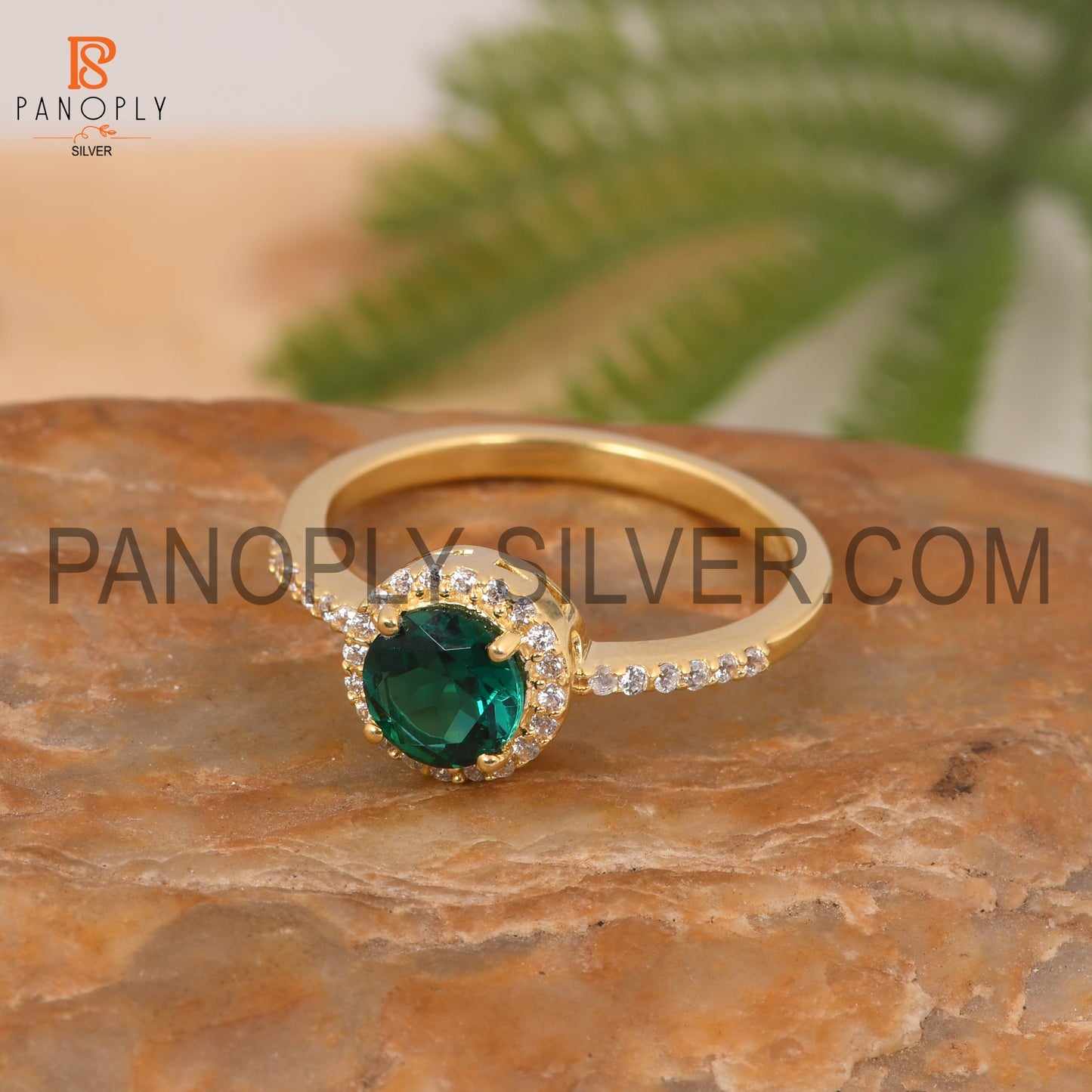 Lab Created Emerald & CZ Studded Gift Finger Ring