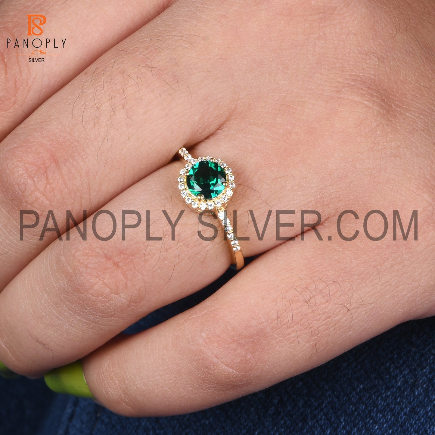 Lab Created Emerald & CZ Studded Gift Finger Ring