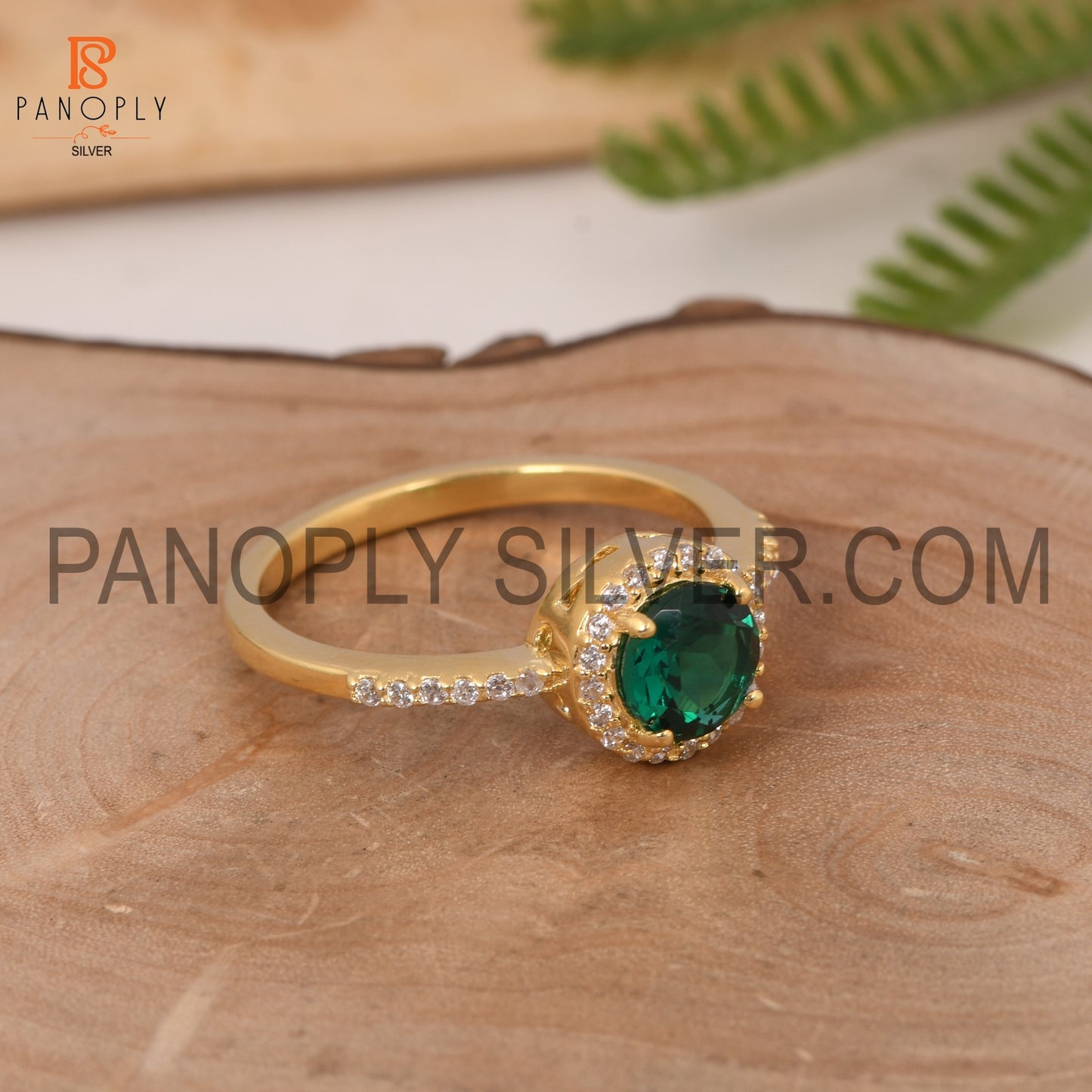 Lab Created Emerald & CZ Studded Gift Finger Ring