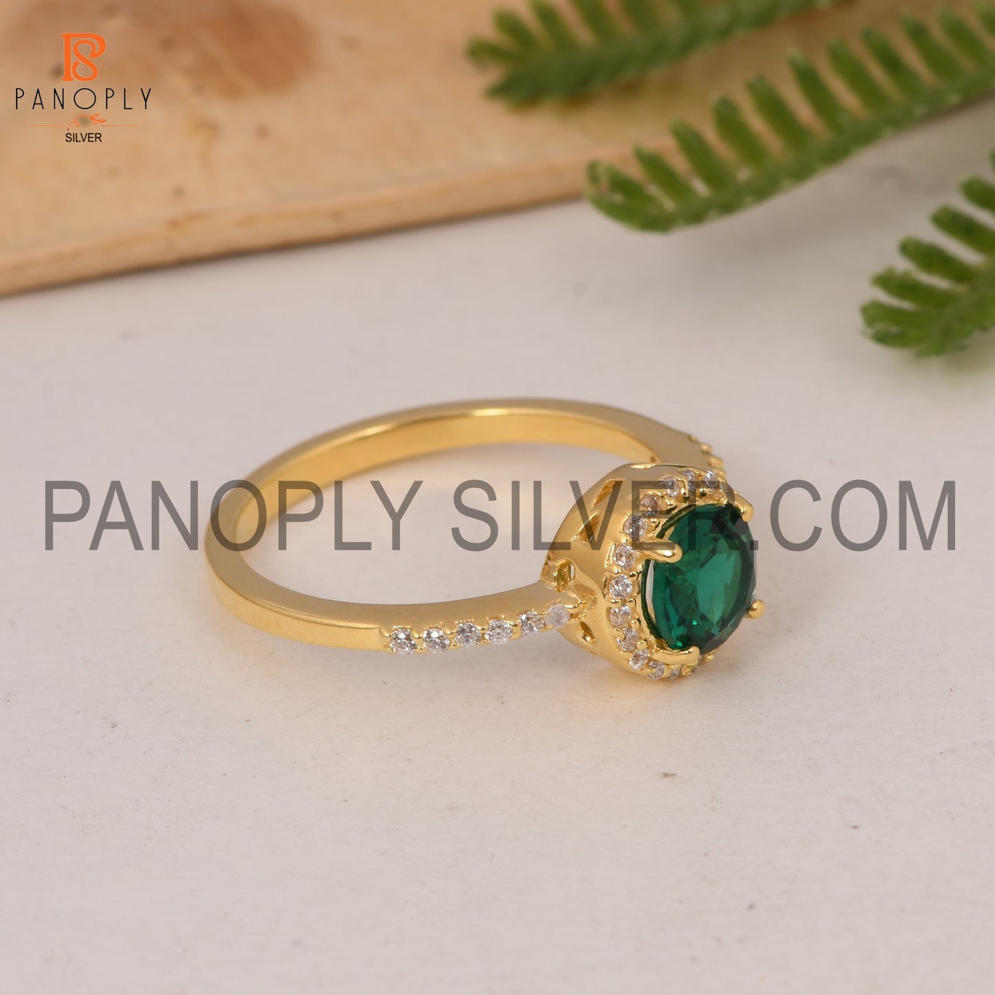 Lab Created Emerald & CZ Studded Gift Finger Ring