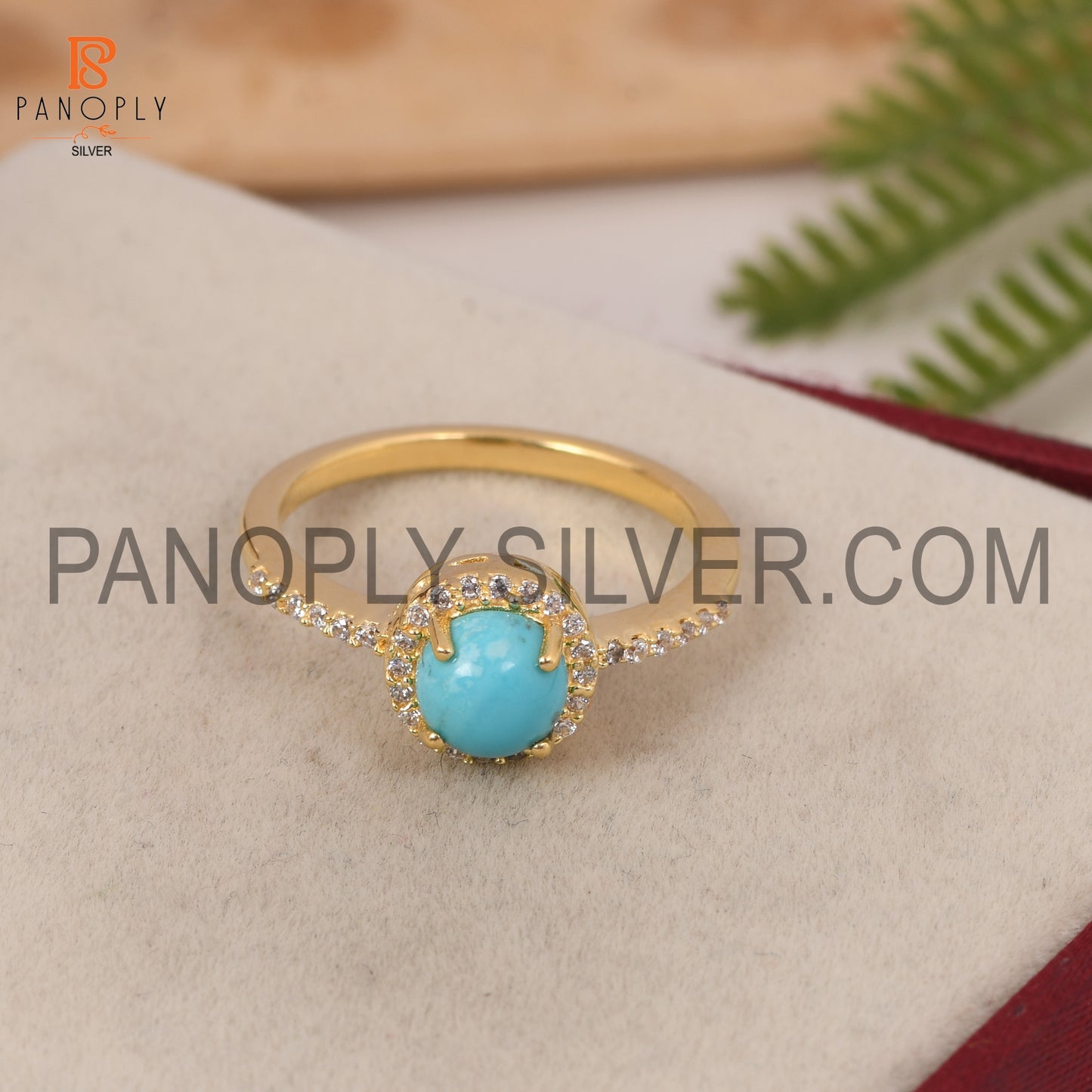 Arizona Turquoise & CZ Studded Ring Gift For Wedding