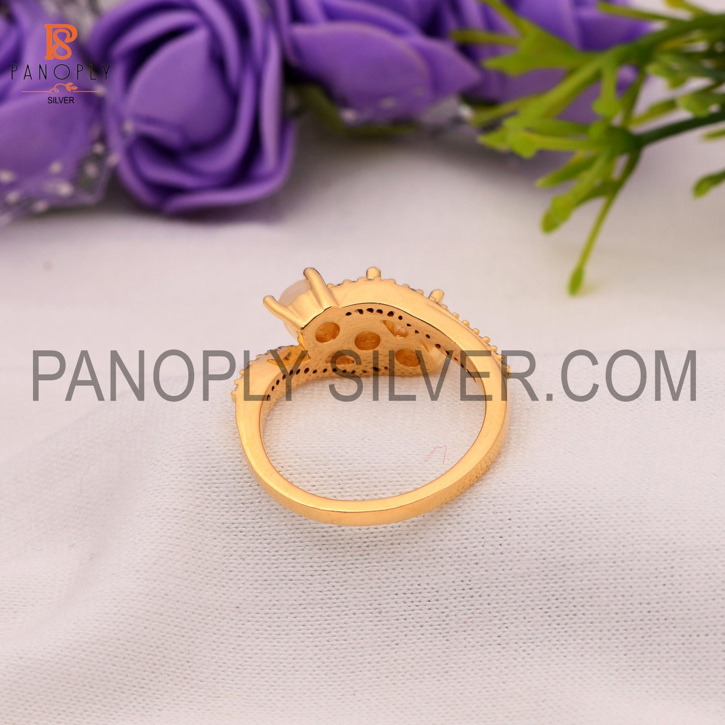 Ethiopian Opal & CZ 0.5 Micron Gold Plated By Pass Engagement Ring