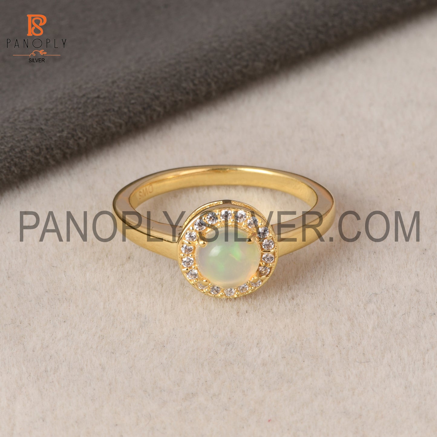 Gorgeous Silver White 18K Gold Plating Opal & Cz Round Ring