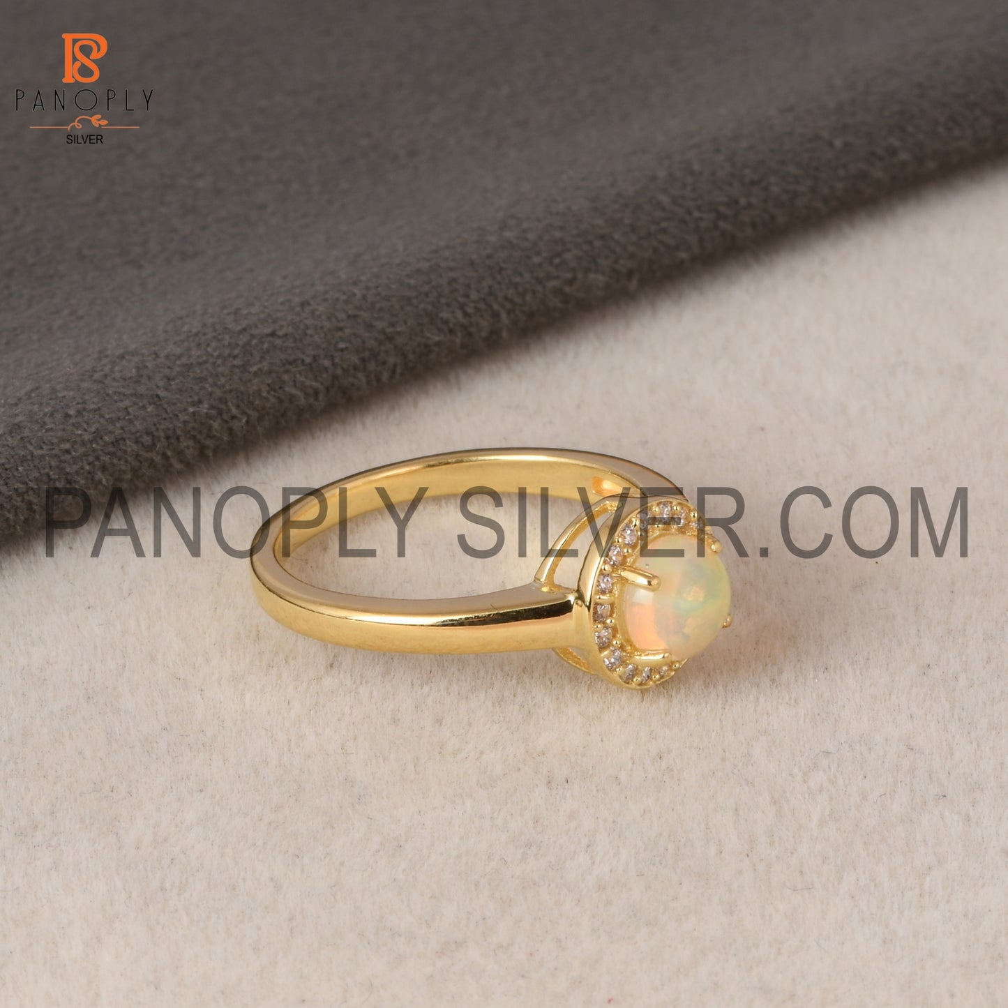 Gorgeous Silver White 18K Gold Plating Opal & Cz Round Ring