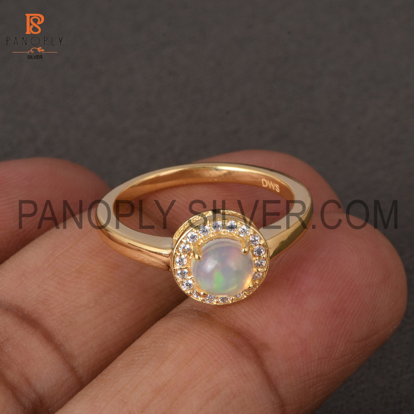 Gorgeous Silver White 18K Gold Plating Opal & Cz Round Ring