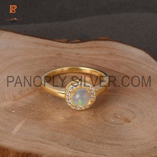 Gorgeous Silver White 18K Gold Plating Opal & Cz Round Ring