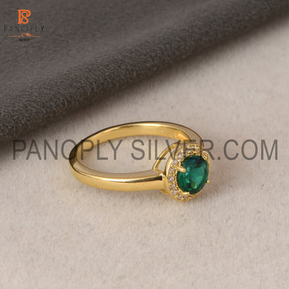 925 Sterling Silver 0.5mic Gold Plated Lab Created Emerald CZ Ring