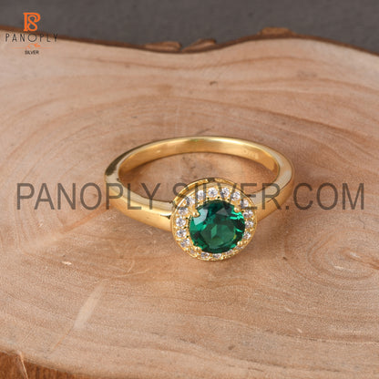 925 Sterling Silver 0.5mic Gold Plated Lab Created Emerald CZ Ring