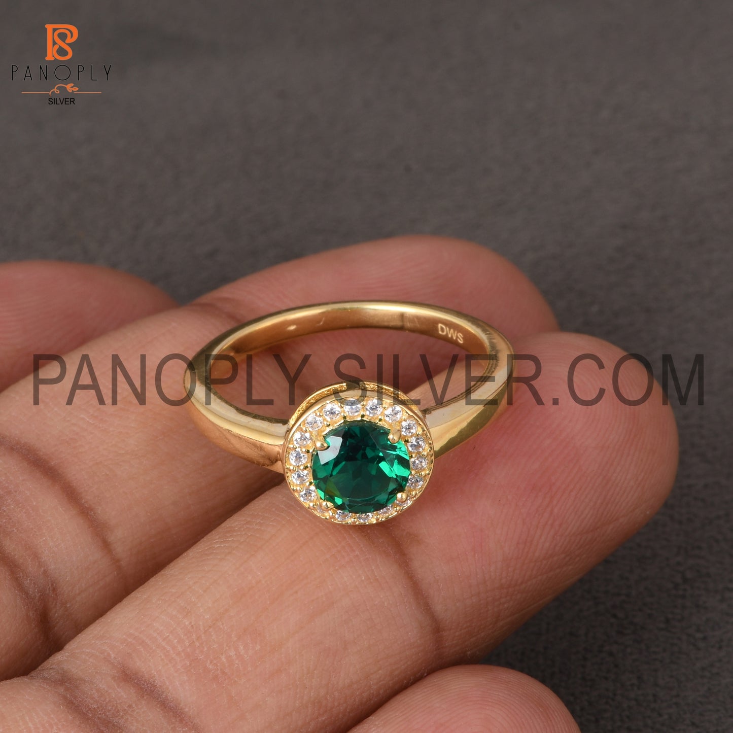 925 Sterling Silver 0.5mic Gold Plated Lab Created Emerald CZ Ring