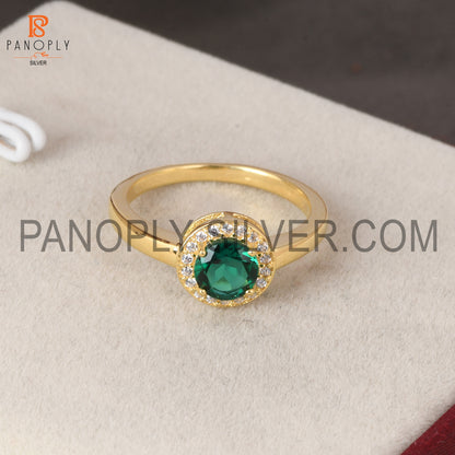 925 Sterling Silver 0.5mic Gold Plated Lab Created Emerald CZ Ring