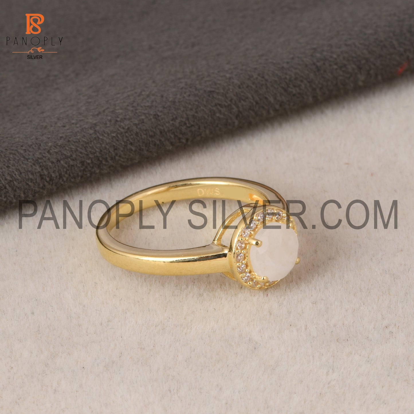 925 Silver 0.5mic Gold Plated Moonstone Cubic Zirconia Ring