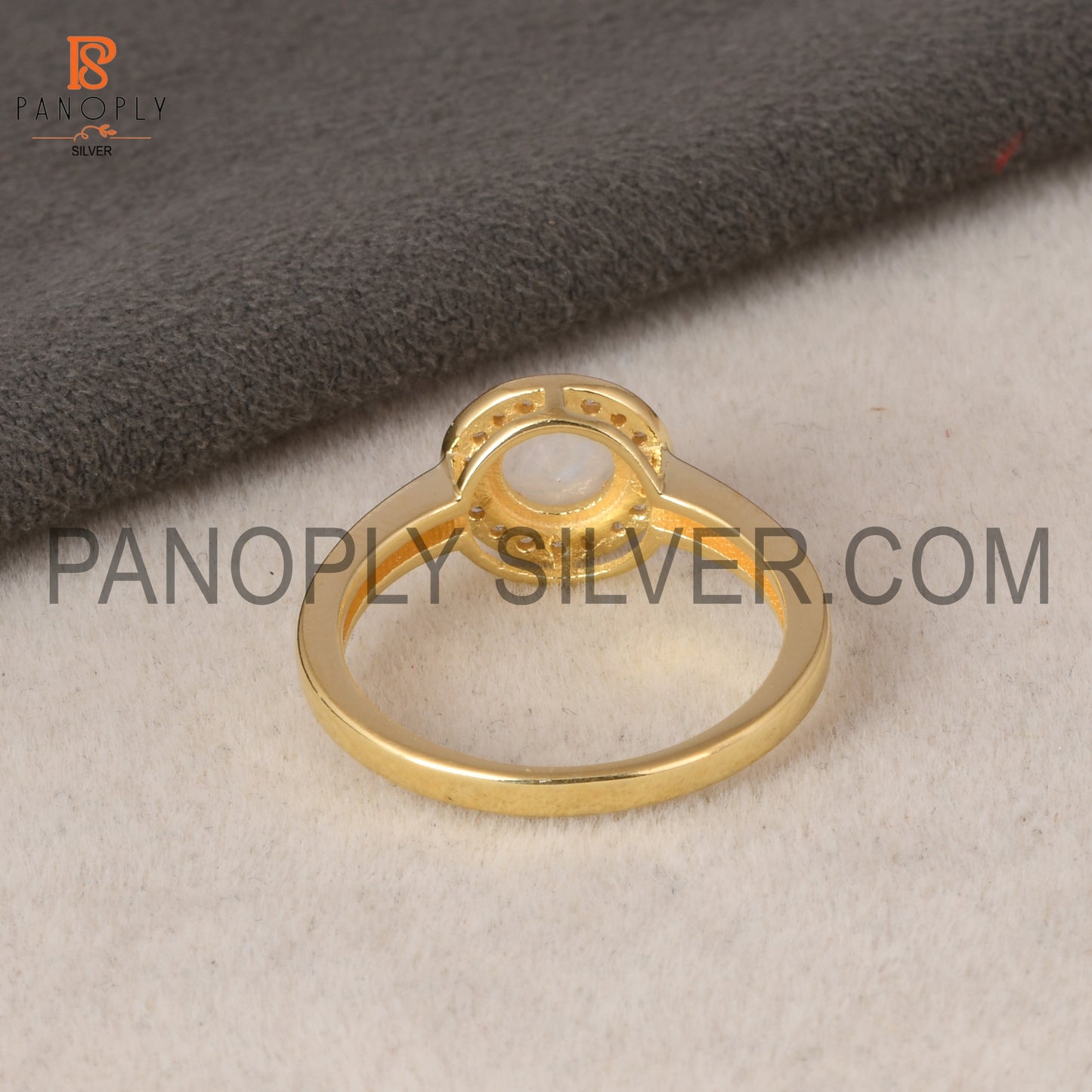 925 Silver 0.5mic Gold Plated Moonstone Cubic Zirconia Ring