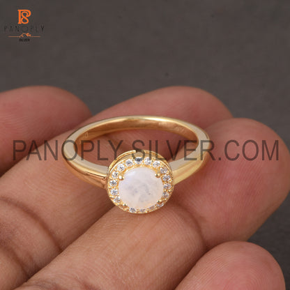 925 Silver 0.5mic Gold Plated Moonstone Cubic Zirconia Ring