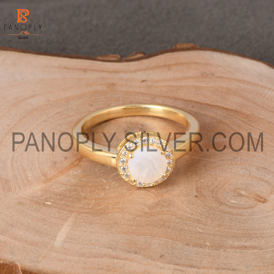 925 Silver 0.5mic Gold Plated Moonstone Cubic Zirconia Ring