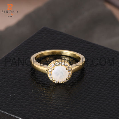 925 Silver 0.5mic Gold Plated Moonstone Cubic Zirconia Ring