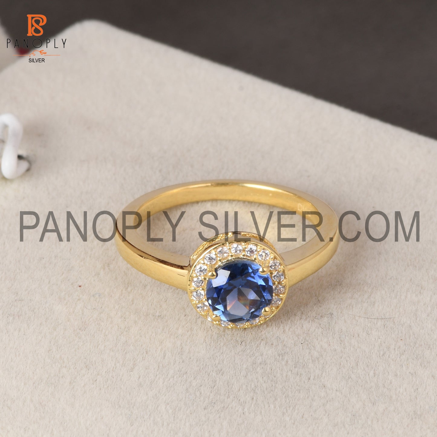 925 Silver 0.5 micron Gold Plated Sapphire CZ Ring