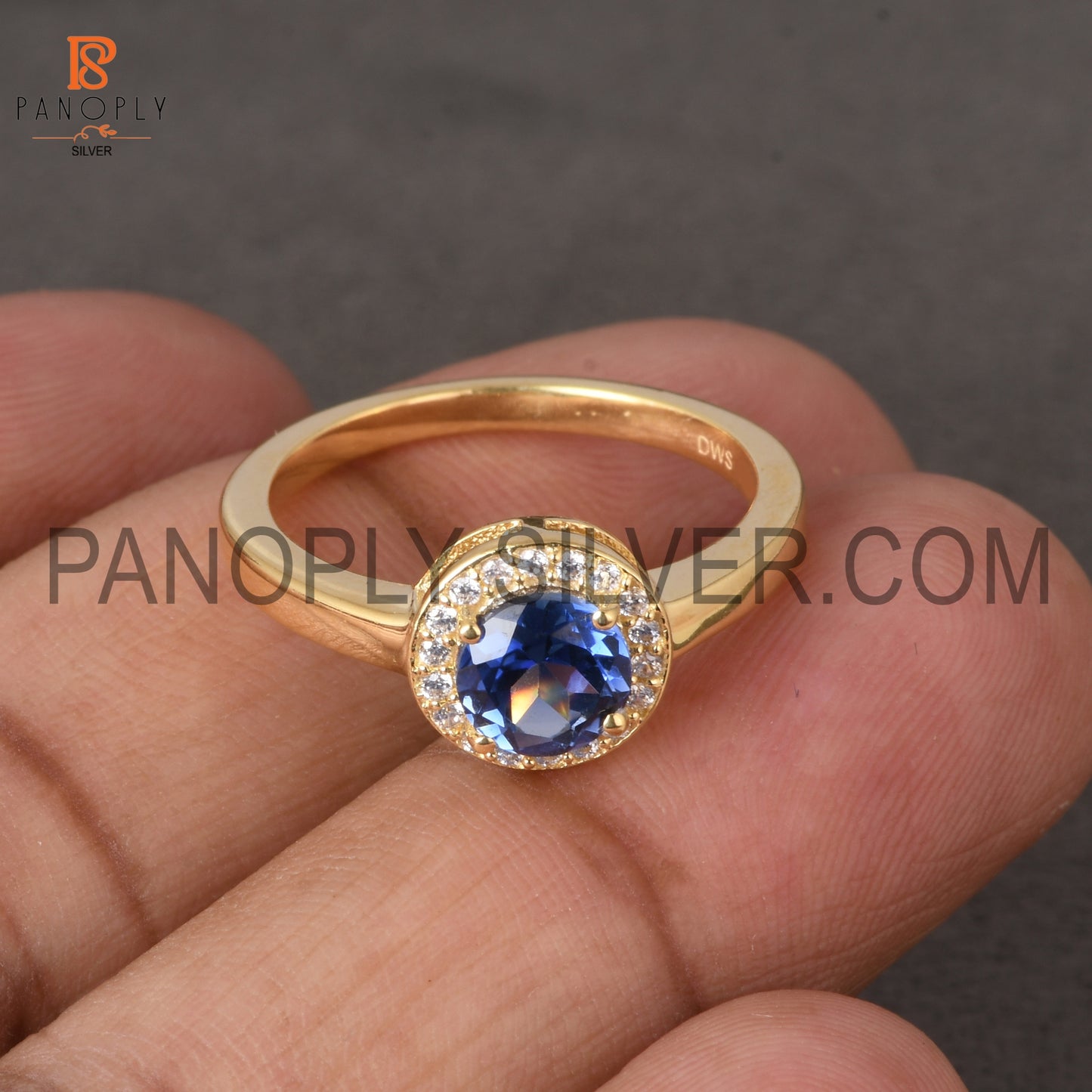 925 Silver 0.5 micron Gold Plated Sapphire CZ Ring