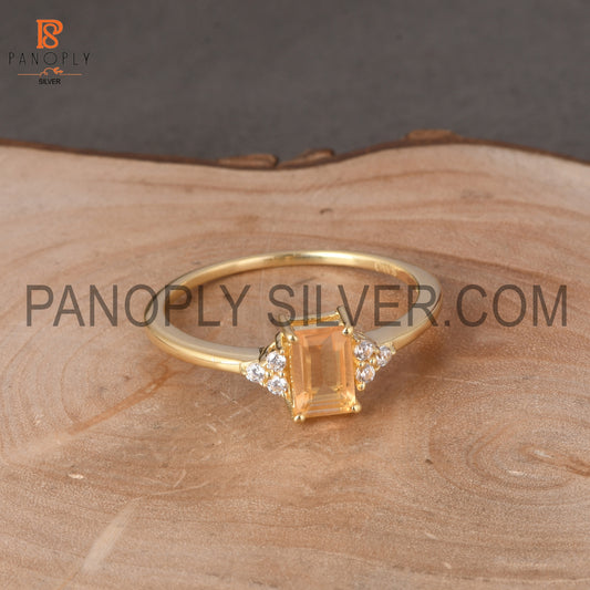 Elegant Silver Rose 18K Citrine Cubic Zirconia Ring