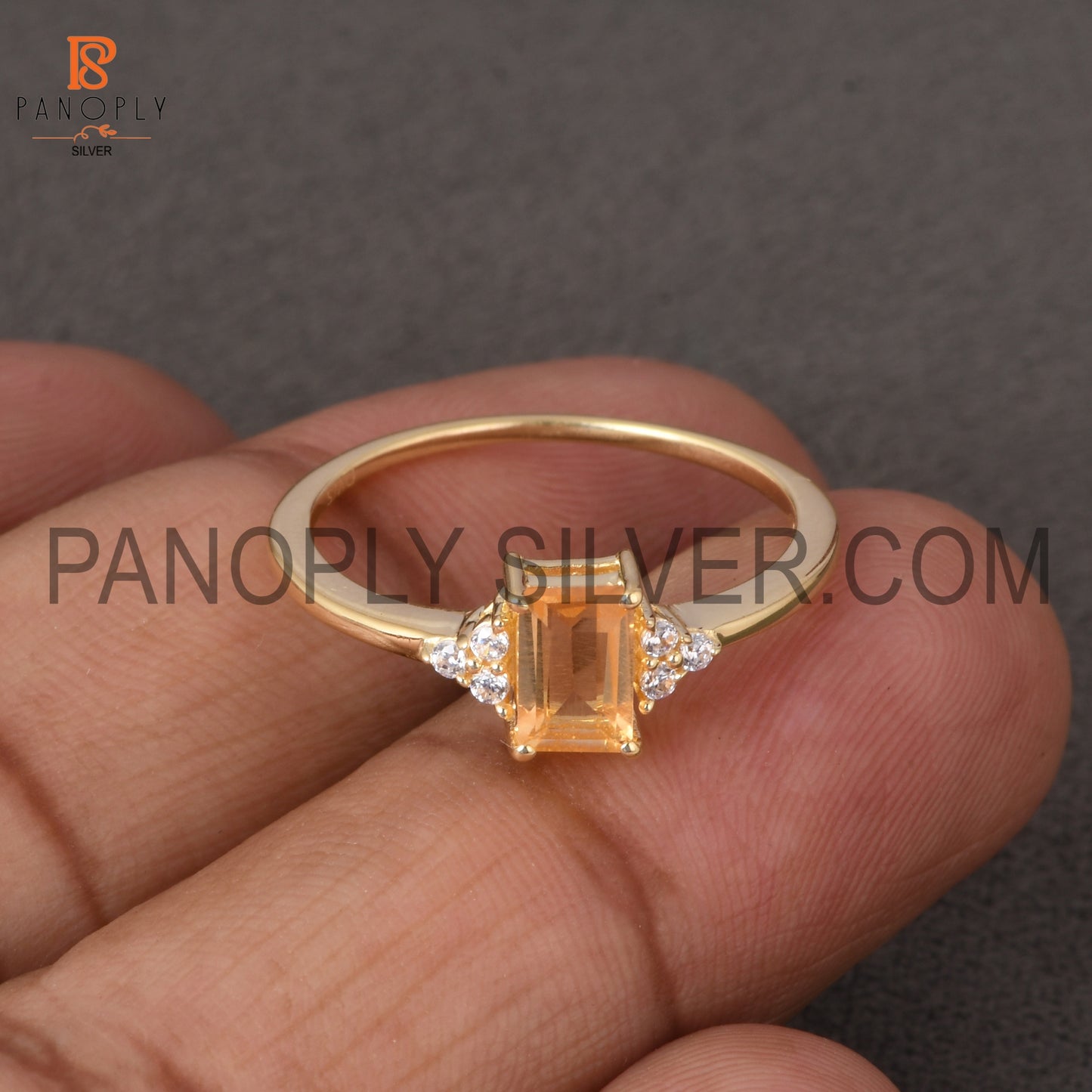 Elegant Silver Rose 18K Citrine Cubic Zirconia Ring