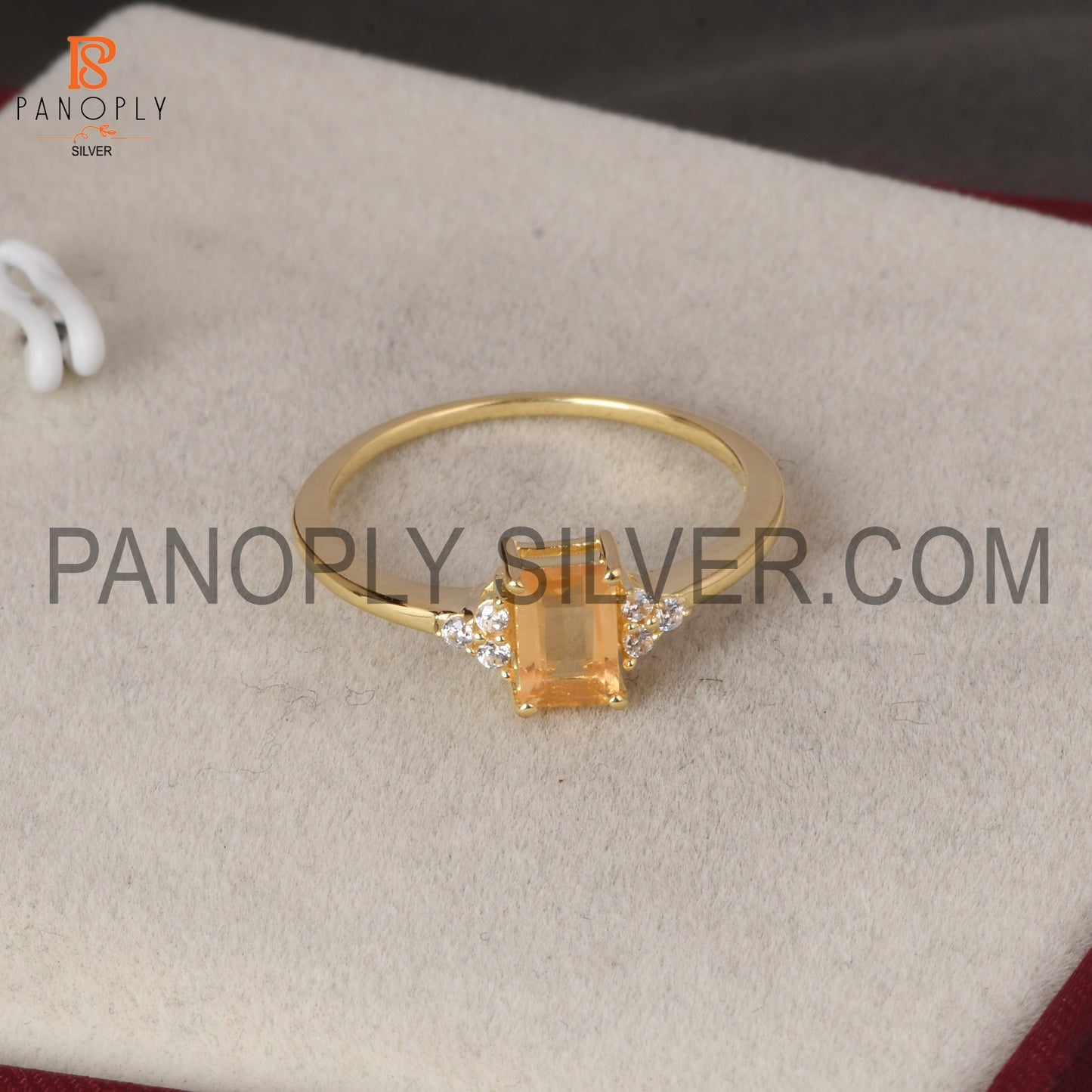 Elegant Silver Rose 18K Citrine Cubic Zirconia Ring