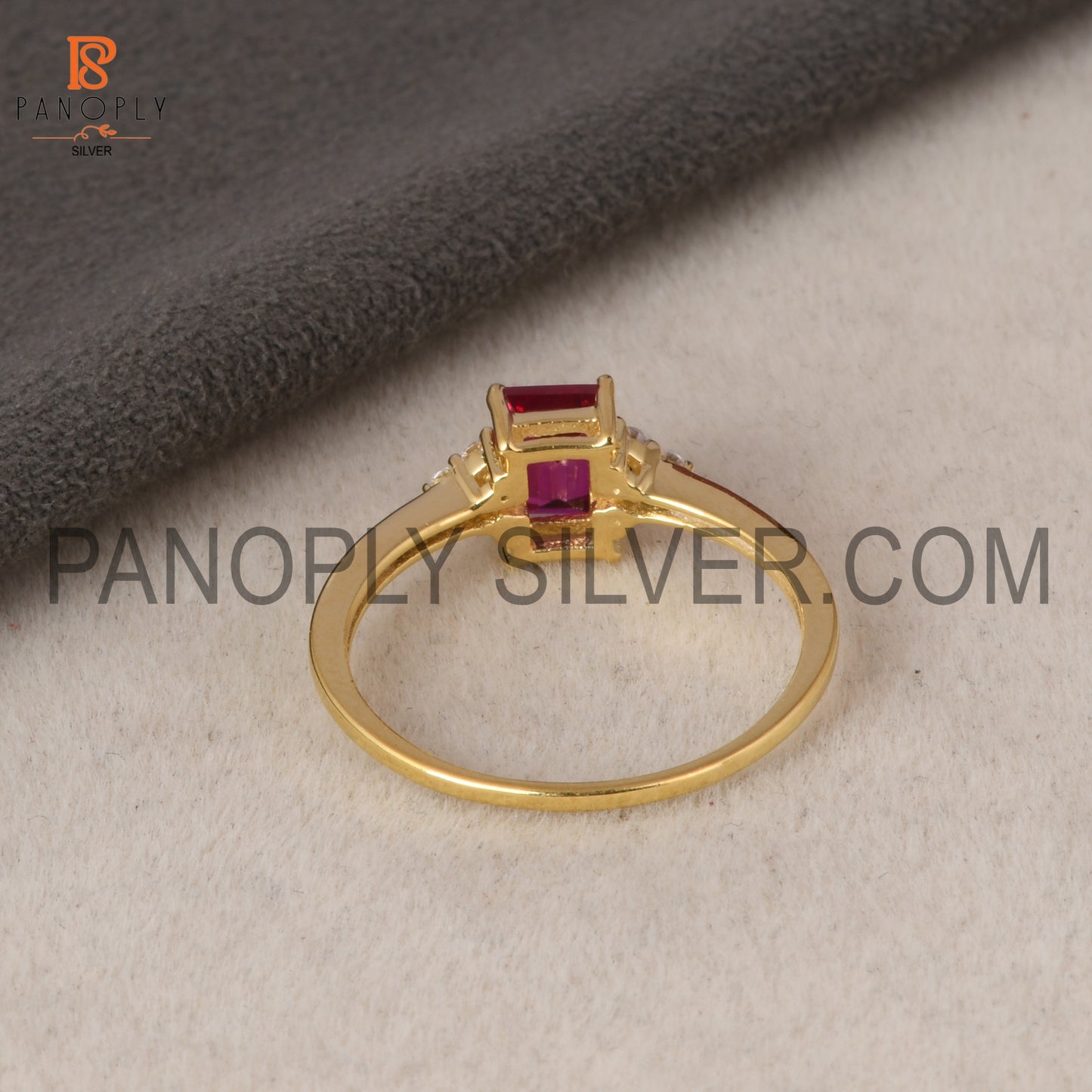18k Gold Plate 0.5 Micron Baguette Shape 925 Silver Rings