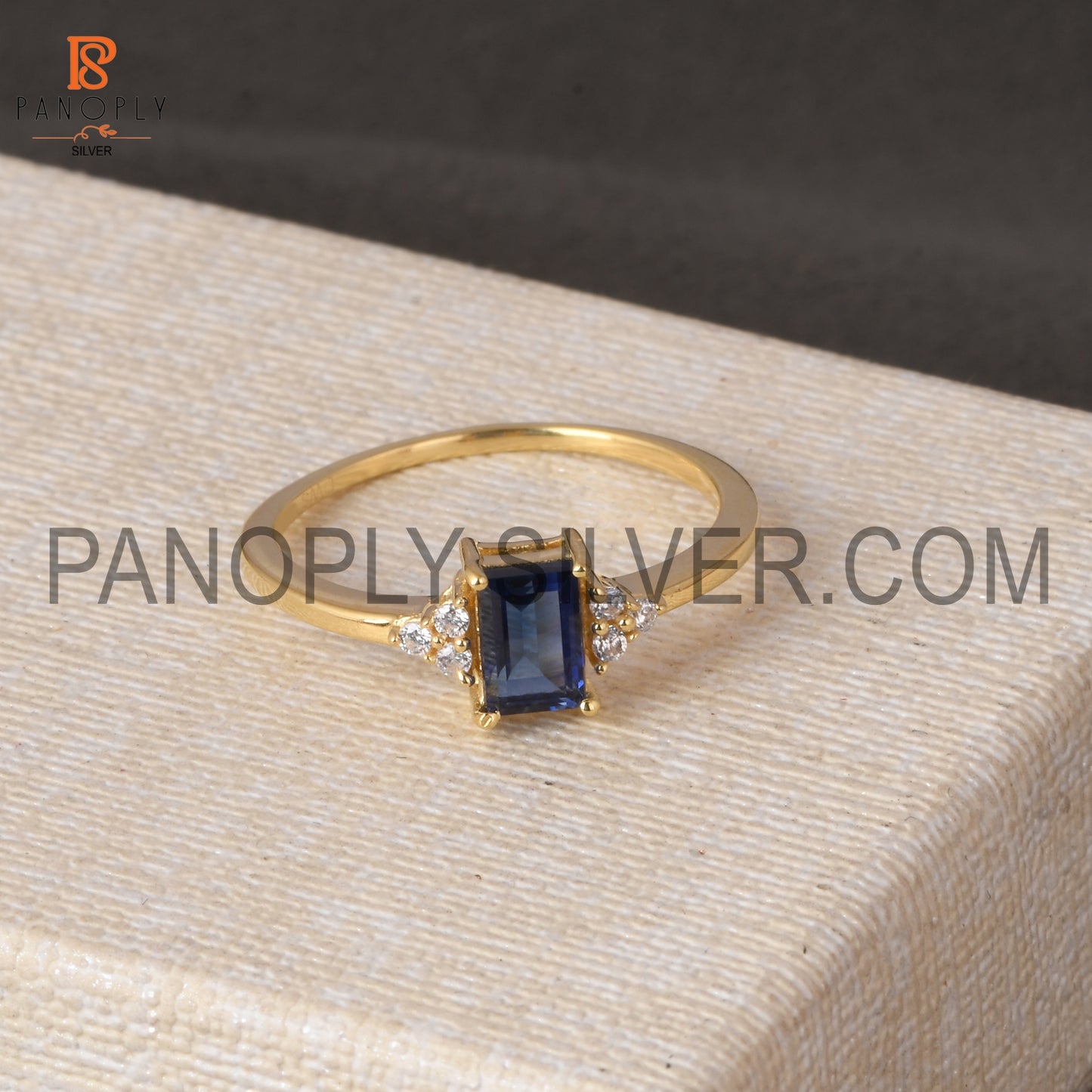 18K Gold Plated 925 Sterling Silver CZ & Sapphire Ring