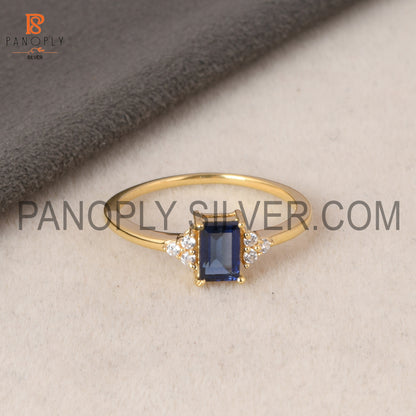 18K Gold Plated 925 Sterling Silver CZ & Sapphire Ring