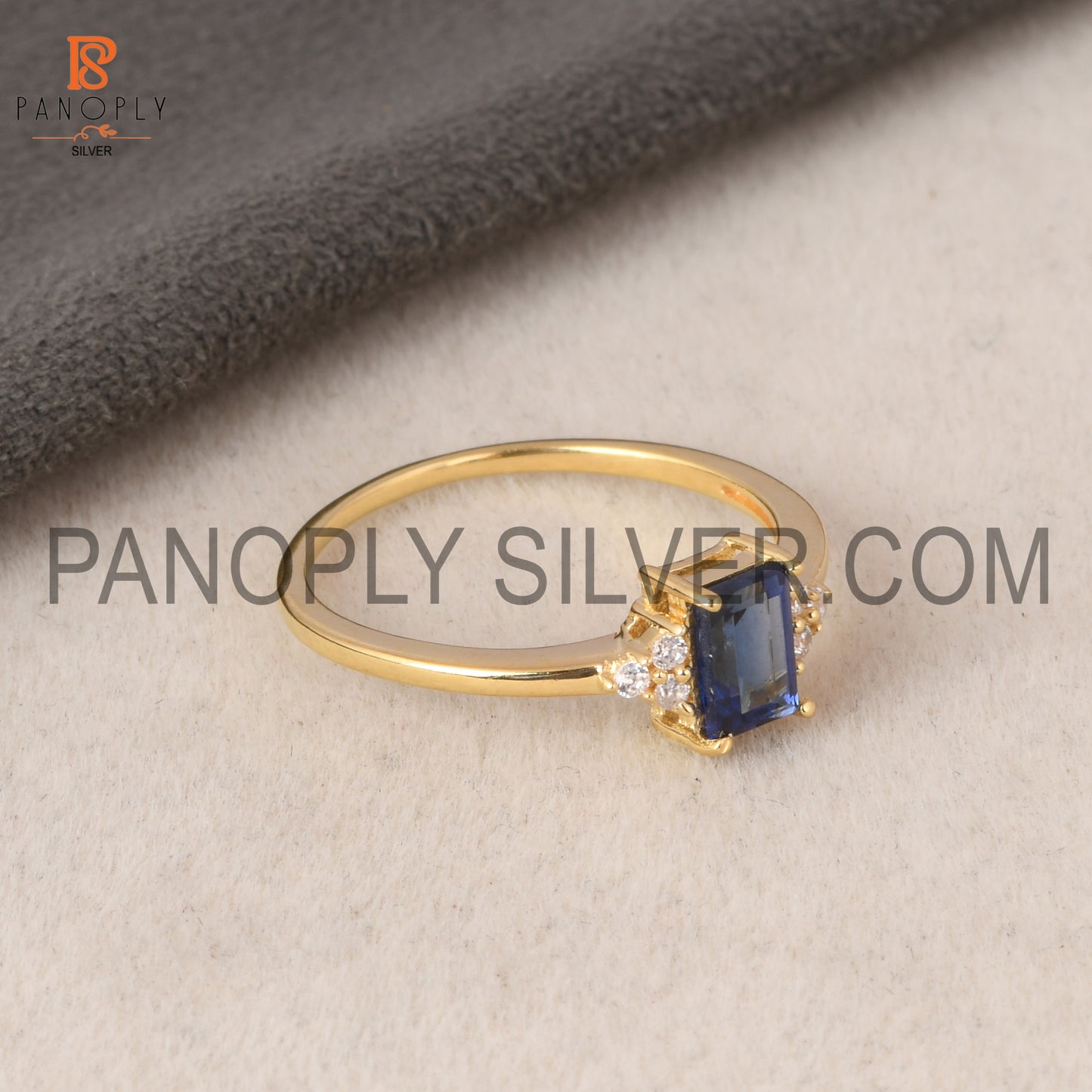 18K Gold Plated 925 Sterling Silver CZ & Sapphire Ring