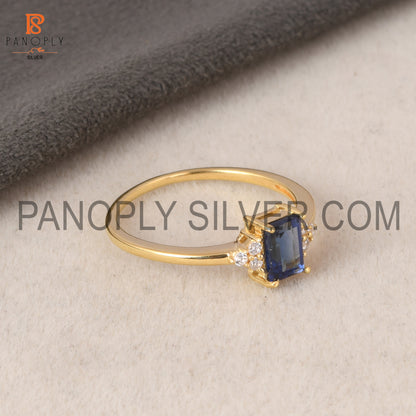 18K Gold Plated 925 Sterling Silver CZ & Sapphire Ring