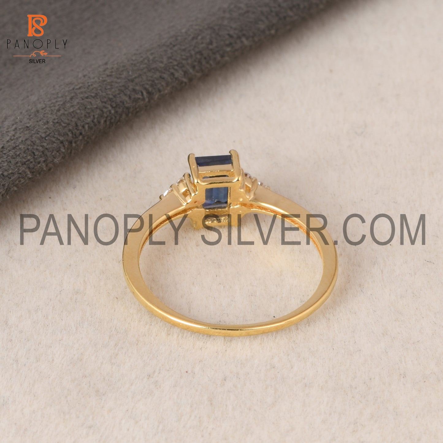 18K Gold Plated 925 Sterling Silver CZ & Sapphire Ring