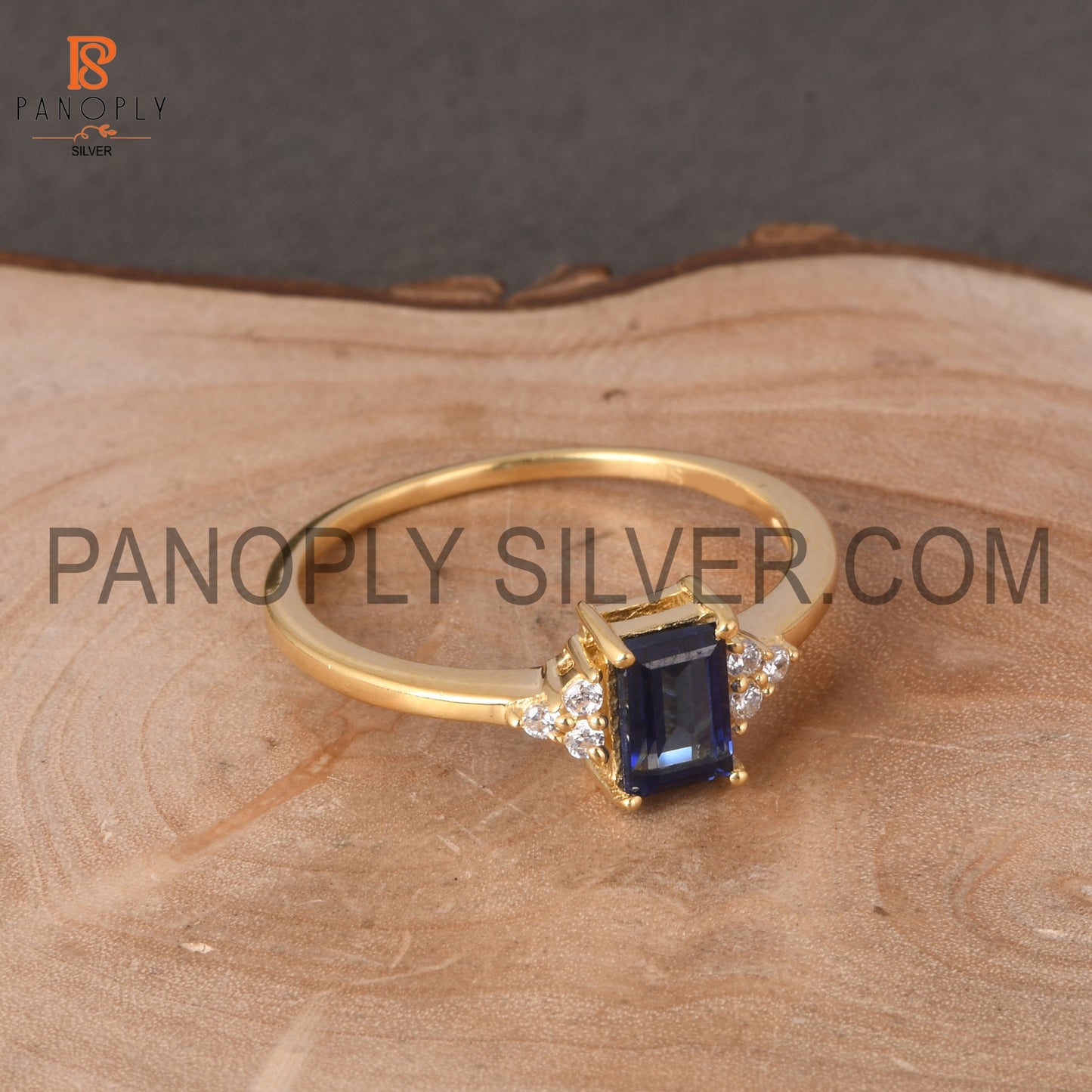 18K Gold Plated 925 Sterling Silver CZ & Sapphire Ring