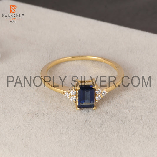 18K Gold Plated 925 Sterling Silver CZ & Sapphire Ring