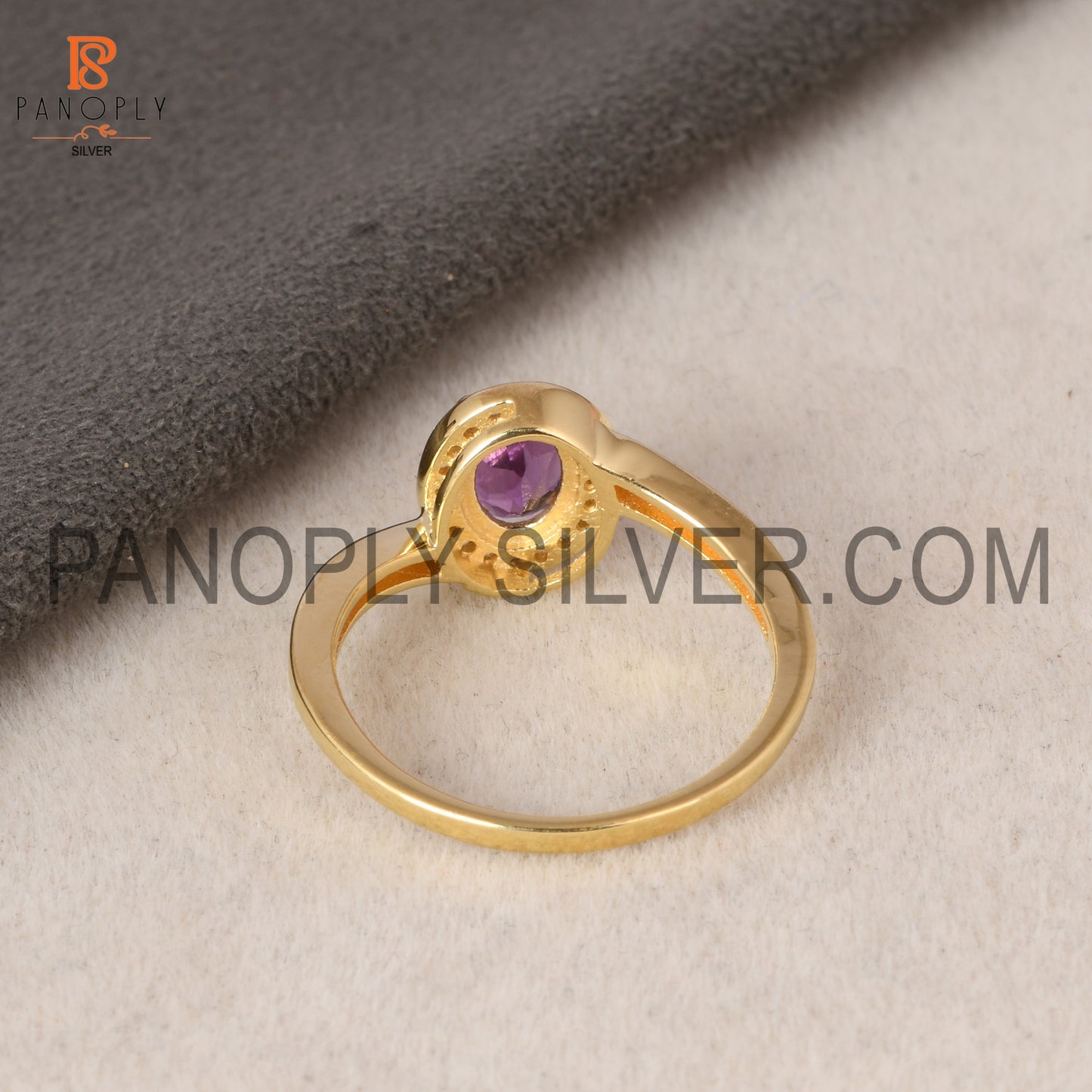18K Gold Plated 925 Silver Amethyst Oval Cz Round Ring
