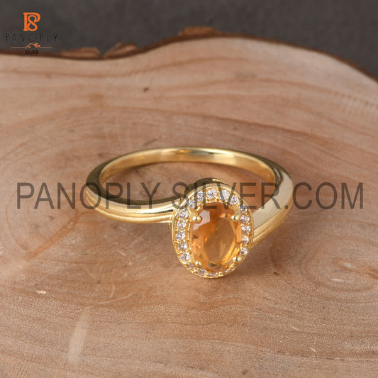 Wave Band Citrine November Birthstone Gold Plated Ring