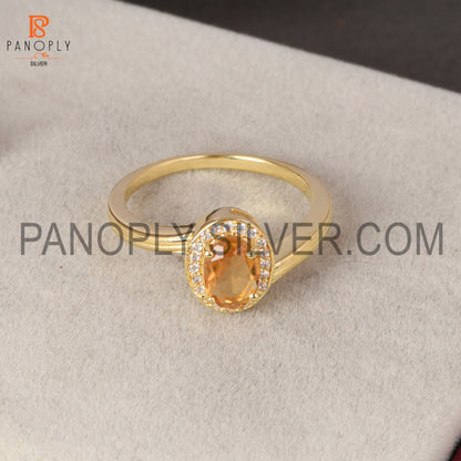 Wave Band Citrine November Birthstone Gold Plated Ring