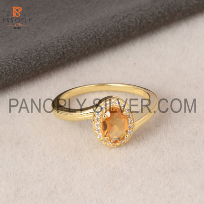 Wave Band Citrine November Birthstone Gold Plated Ring